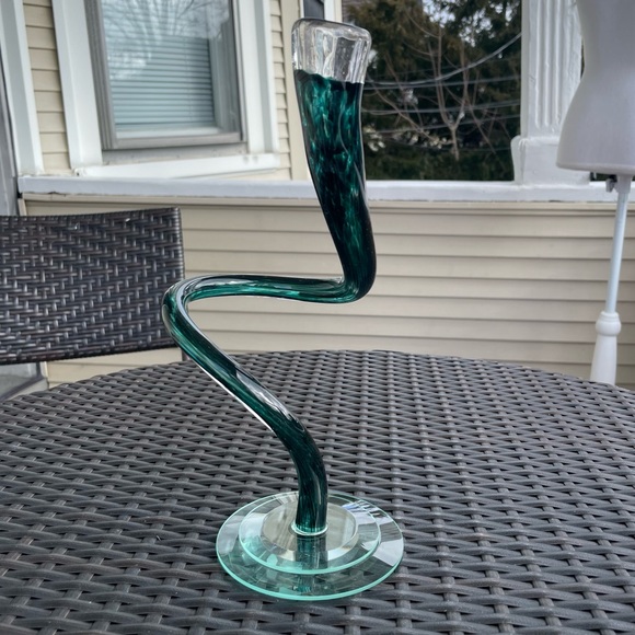 Handblown Glass Spiral Curved Candle Holder - Picture 4 of 16